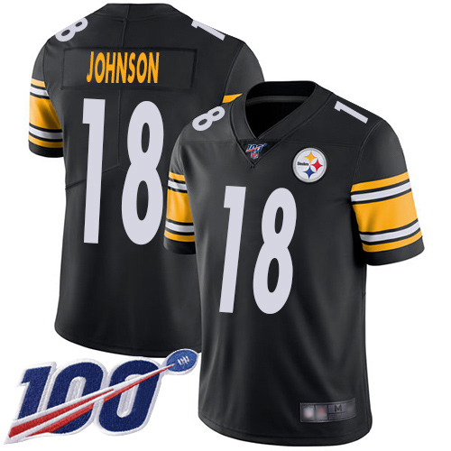 Youth Pittsburgh Steelers Football #18 Limited Black Diontae Johnson Home 100th Season Vapor Untouchable Nike NFL Jersey